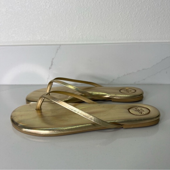 Solei Sea Indie Gold Classic Thin Strap Sandal Faux Leather Flats Slip-On Size 7 - Picture 9 of 11
